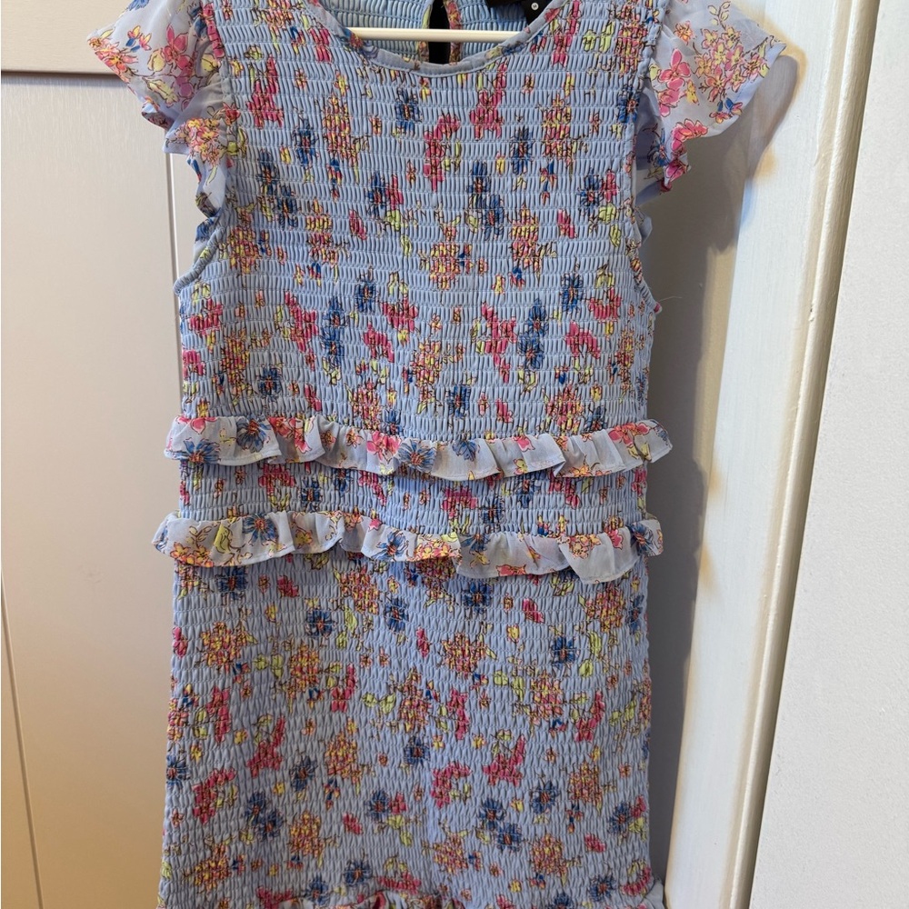 Aqua Kids Dress with Floral Ruffles